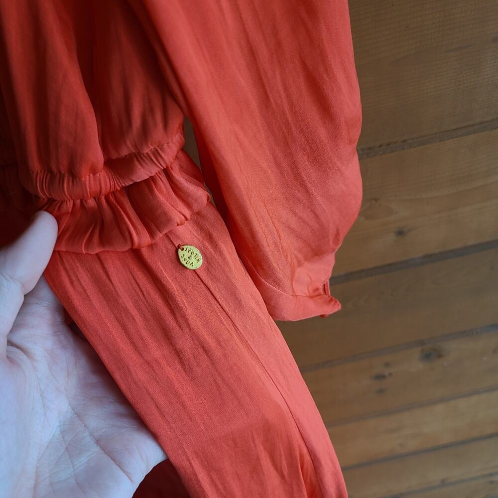 Scotch & Soda Coral Ruffle Dress Flowy Vneck Boho Prairie Cottagecore Preppy - Picture 5 of 6